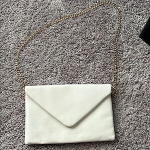 Elegant White Envelope Clutch with Gold Chain